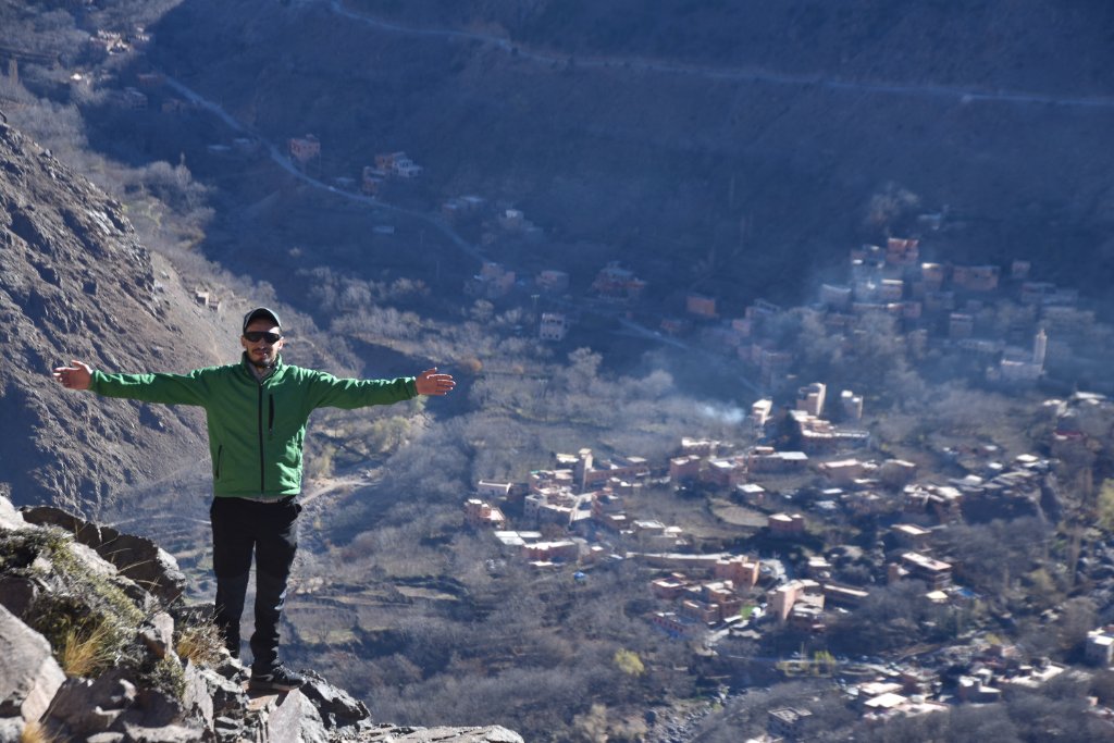 High Atlas views from trails above Imlil — panoramic mountain scenery on a full-day hike