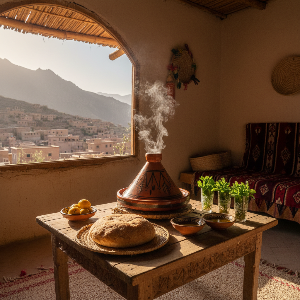 Local family lunch in Imlil during an Atlas Mountains day trip