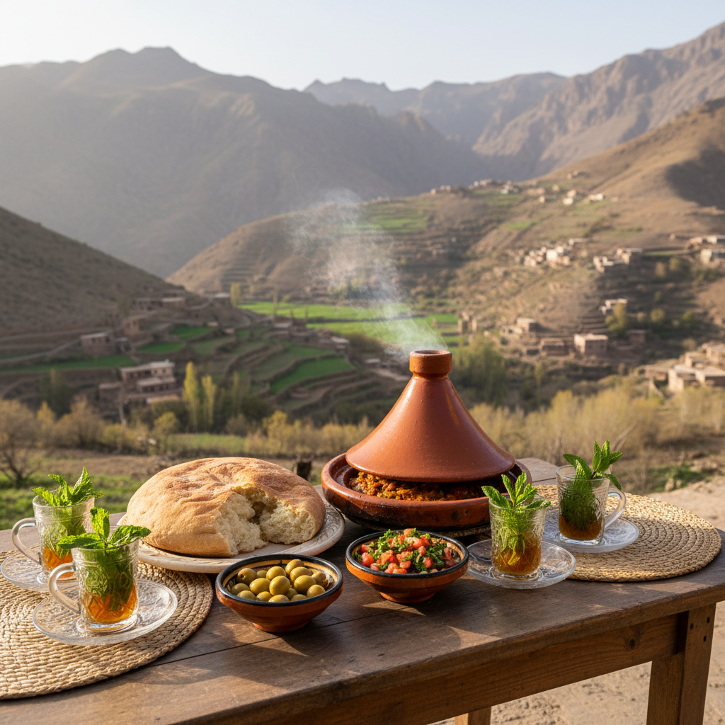 Local Moroccan lunch during a peaceful Imlil day trip