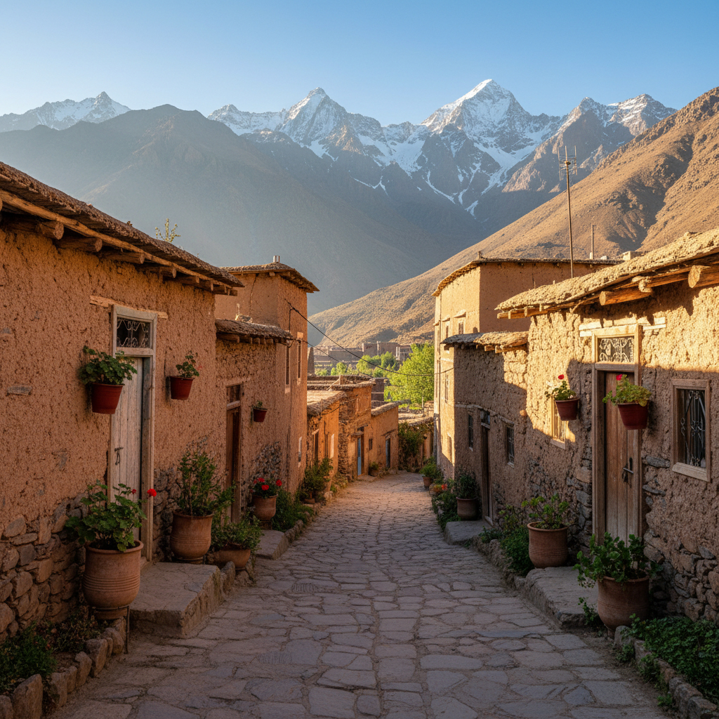 Peaceful Imlil village in the High Atlas Mountains Morocco