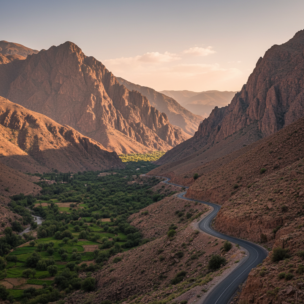 Scenic road into the Atlas Mountains near Marrakech Morocco