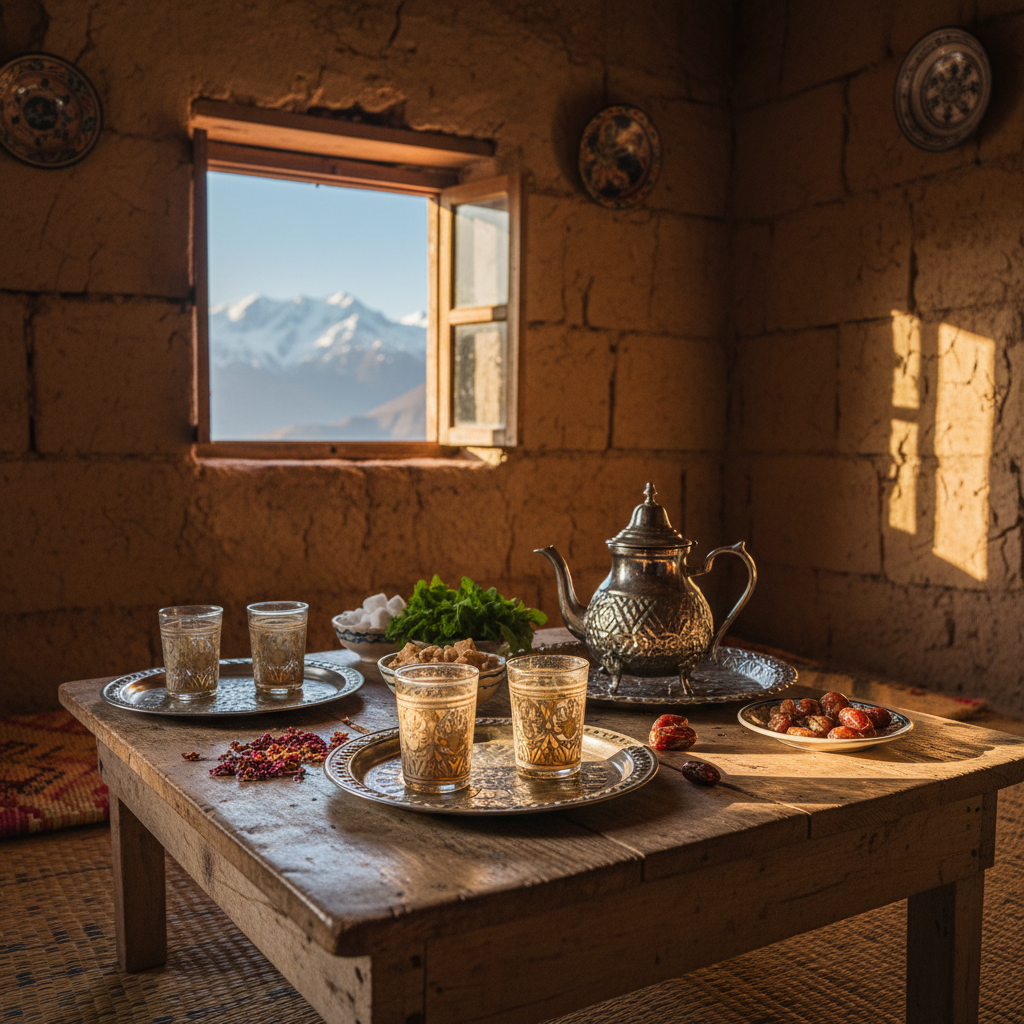 Berber village walk in the High Atlas Mountains Morocco with mint tea