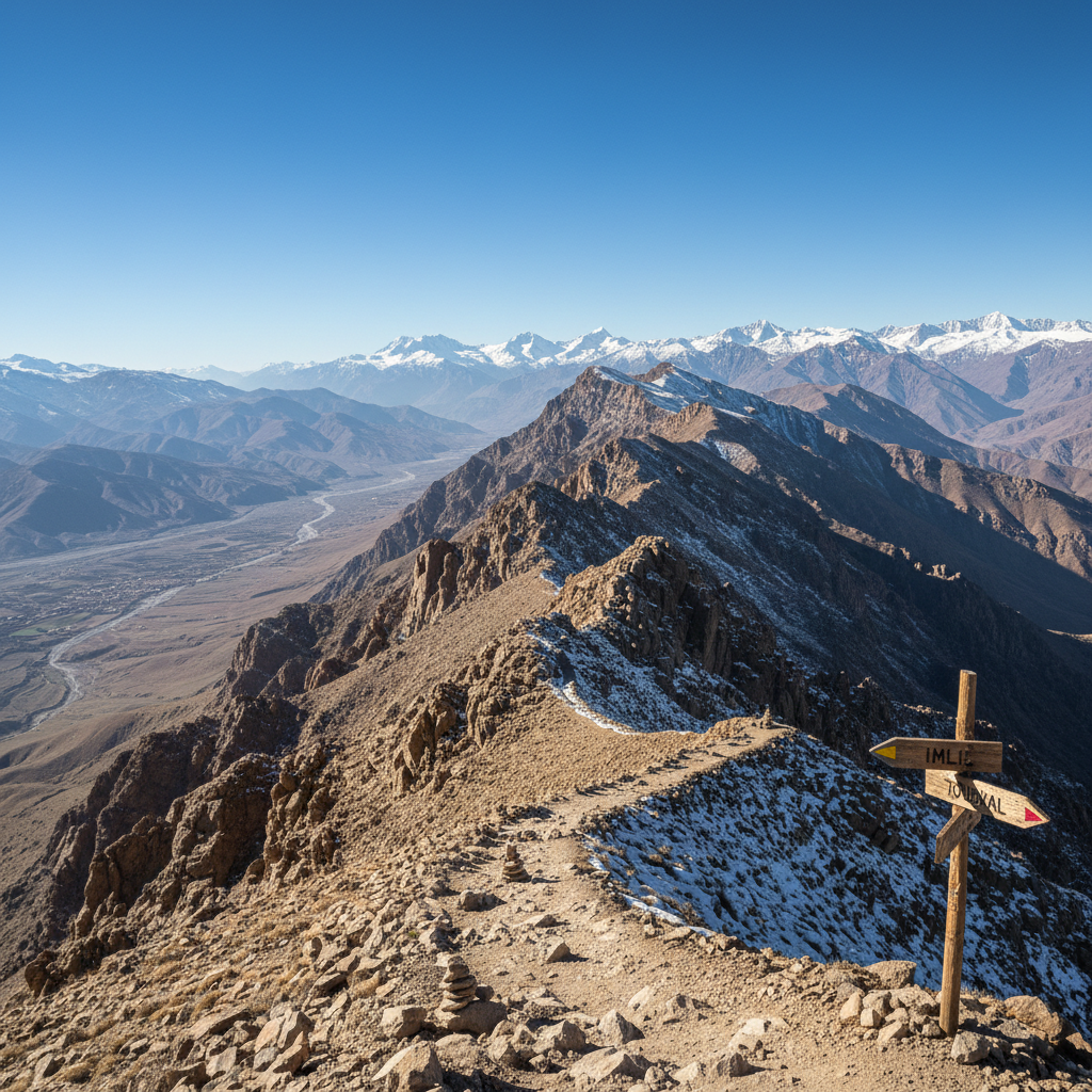 High Atlas Mountains trekking route near Imlil and Mount Toubkal