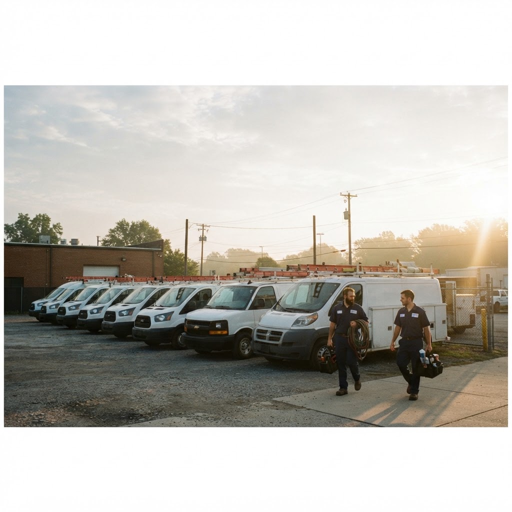 Service company van fleet at sunrise