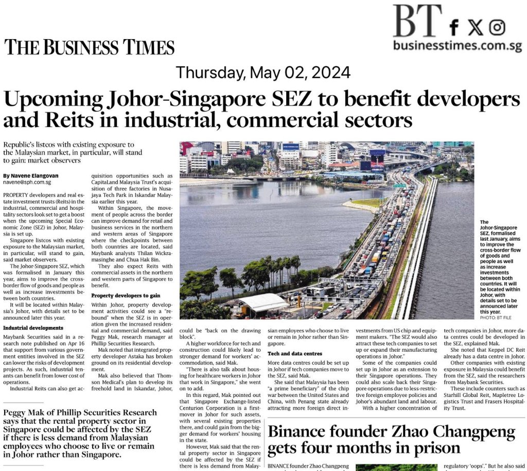 Johor Singapore-SEZ development likely to hit local industrial property sector: analysts