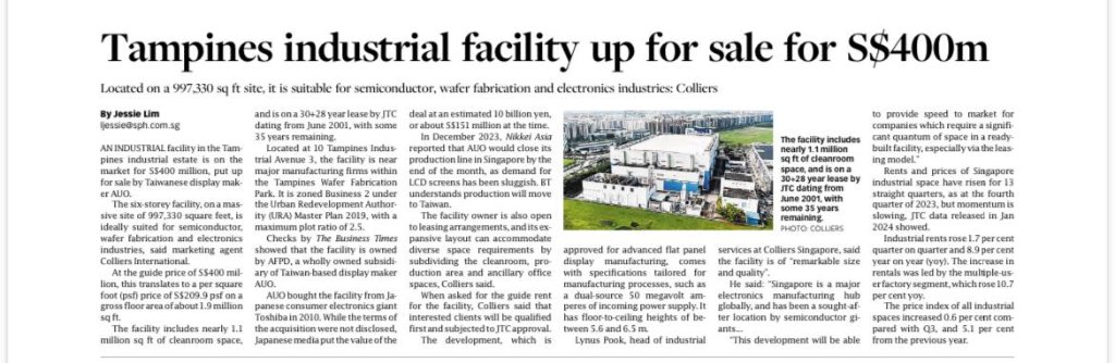 Singapore industrial rents rise 2.3% year on year in Q3 2025: JTC