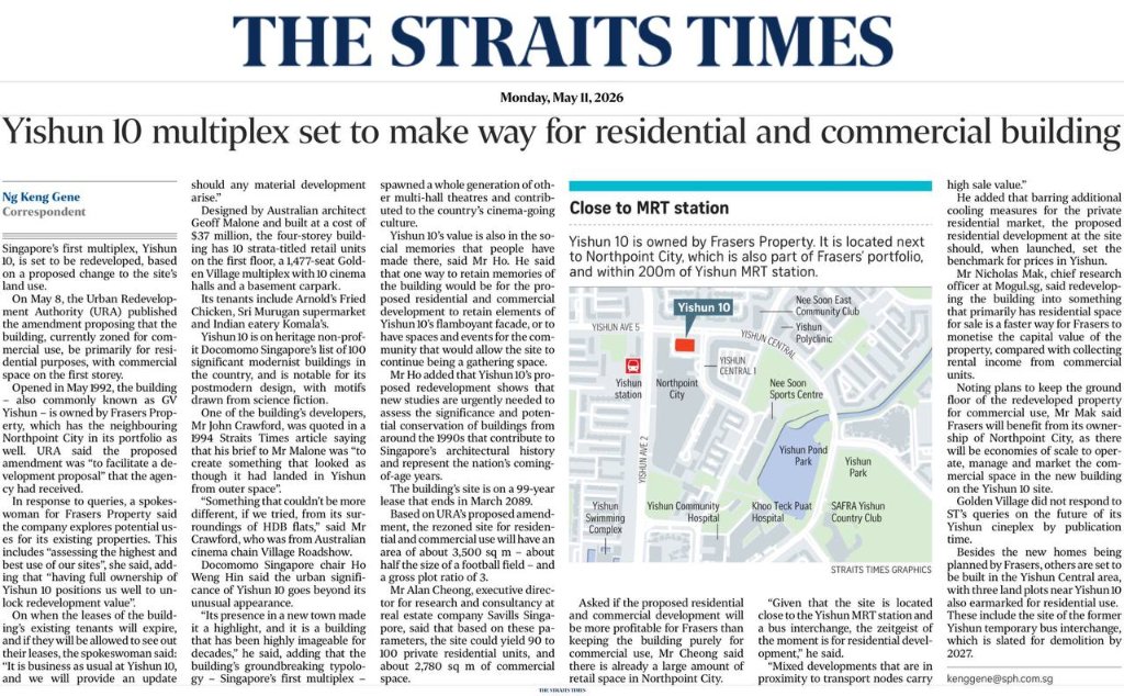Yishun 10 multiplex set to make way for residential and commercial building
