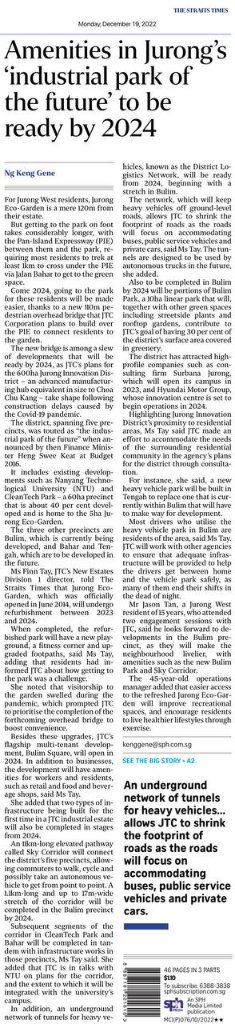 Amenities in Jurong's 'industrial park of the future' to be ready by 2024