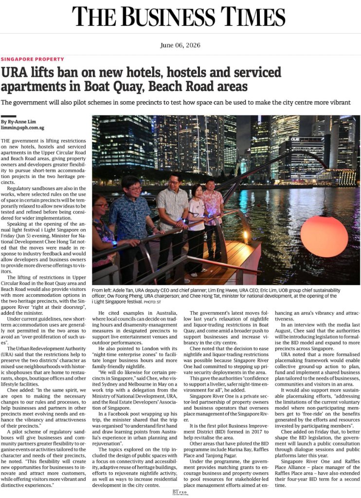URA lifts ban on new hotels, hostels and serviced apartments in Boat Quay, Beach Road areas