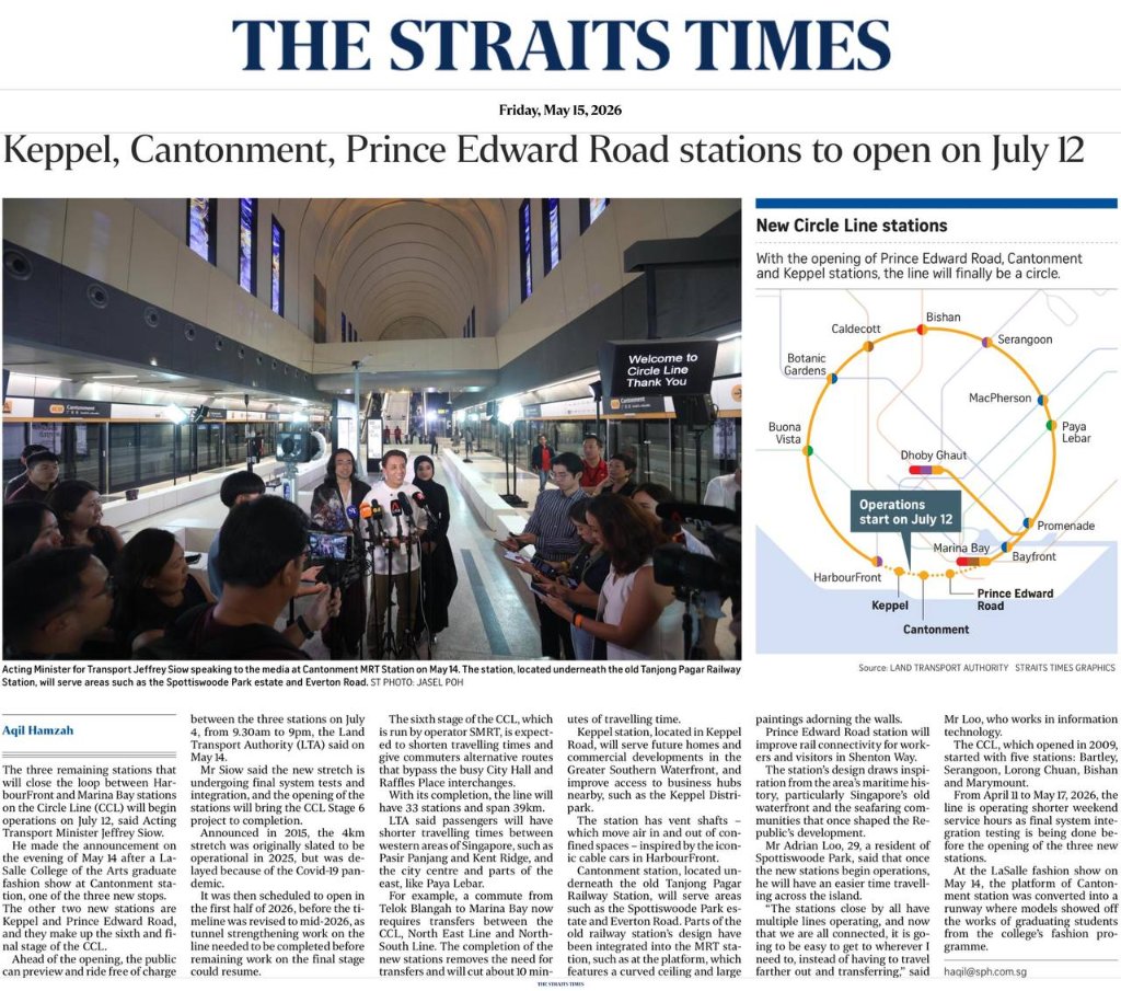Keppel, Cantonment, Prince Edward Road MRT stations to open on July 12