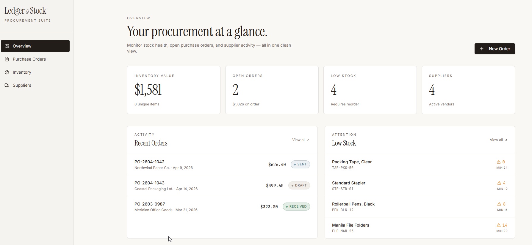 Purchase Order and Inventory Management template preview