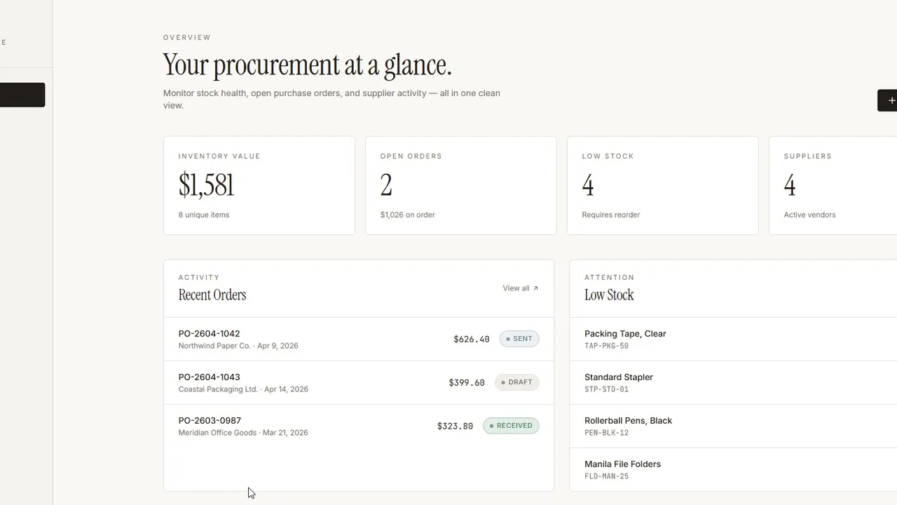Purchase Order and Inventory Management template preview