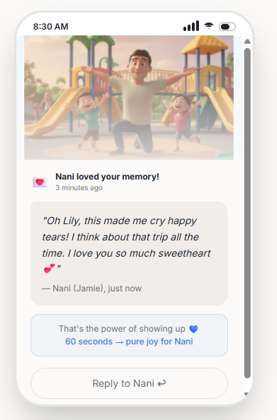 Memory vault example - patient sees a loved one's memory after check-in