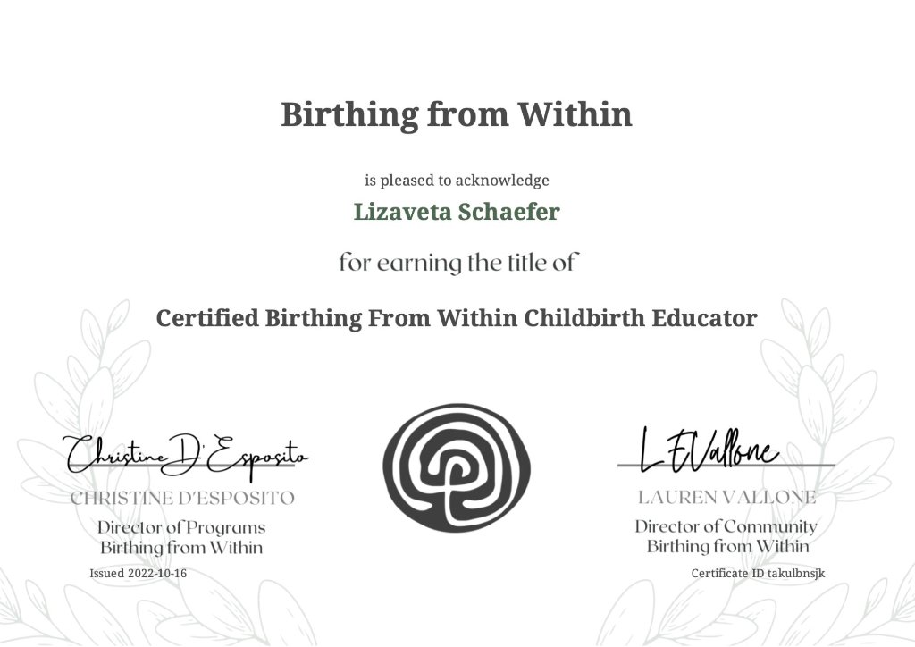 Certified Birthing From Within Childbirth Educator