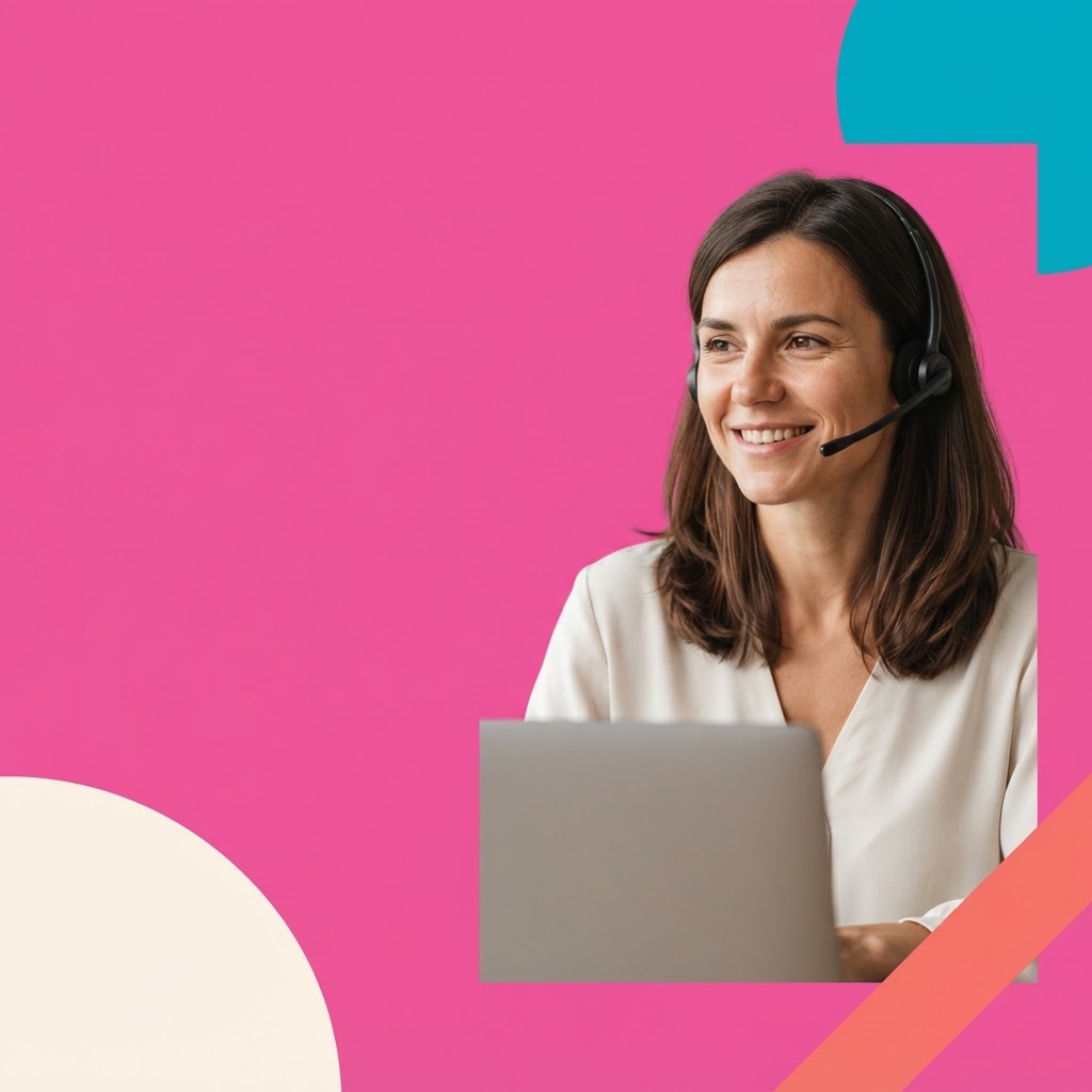 Editorial illustration of a sales professional in conversation