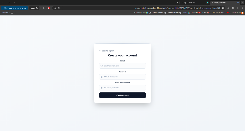 שלב 2: מסך "Create your account" - מילוי פרטים