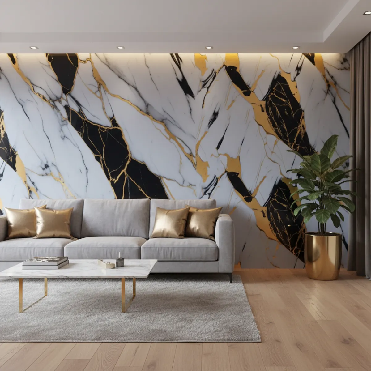 White, Gold and Black Marble PVC Wall Panel