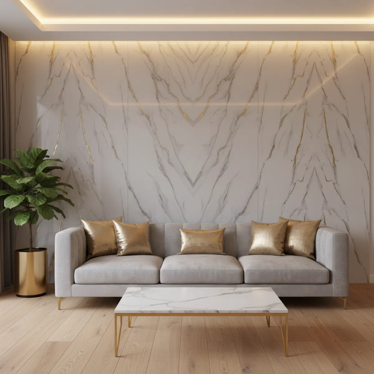 White, Gold and Grey Marble PVC Wall Panel