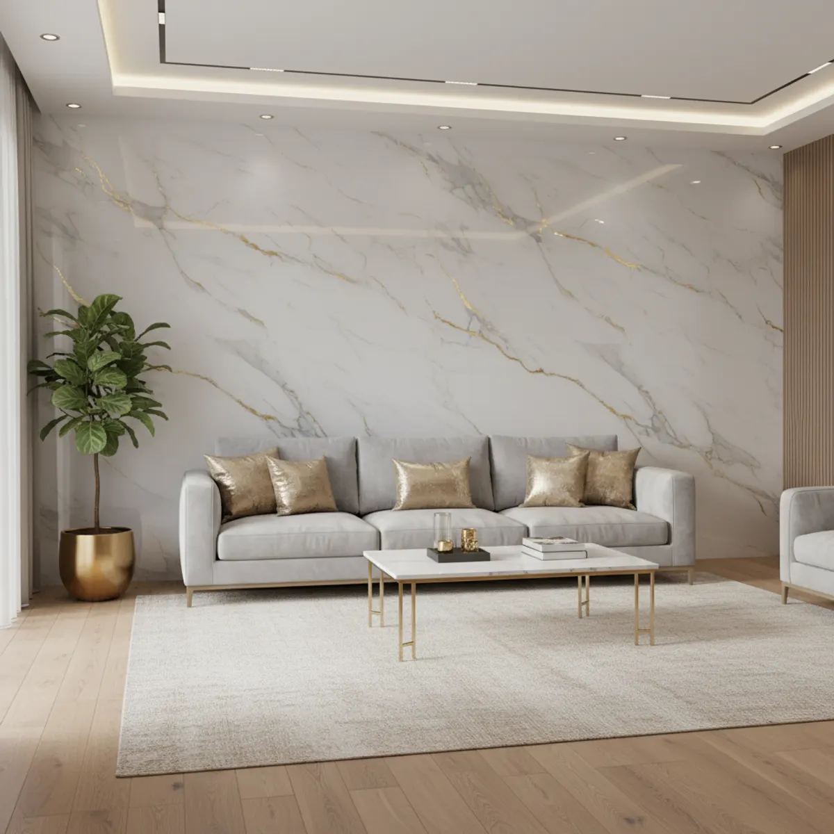 White, Gold and Grey Marble PVC Wall Panel