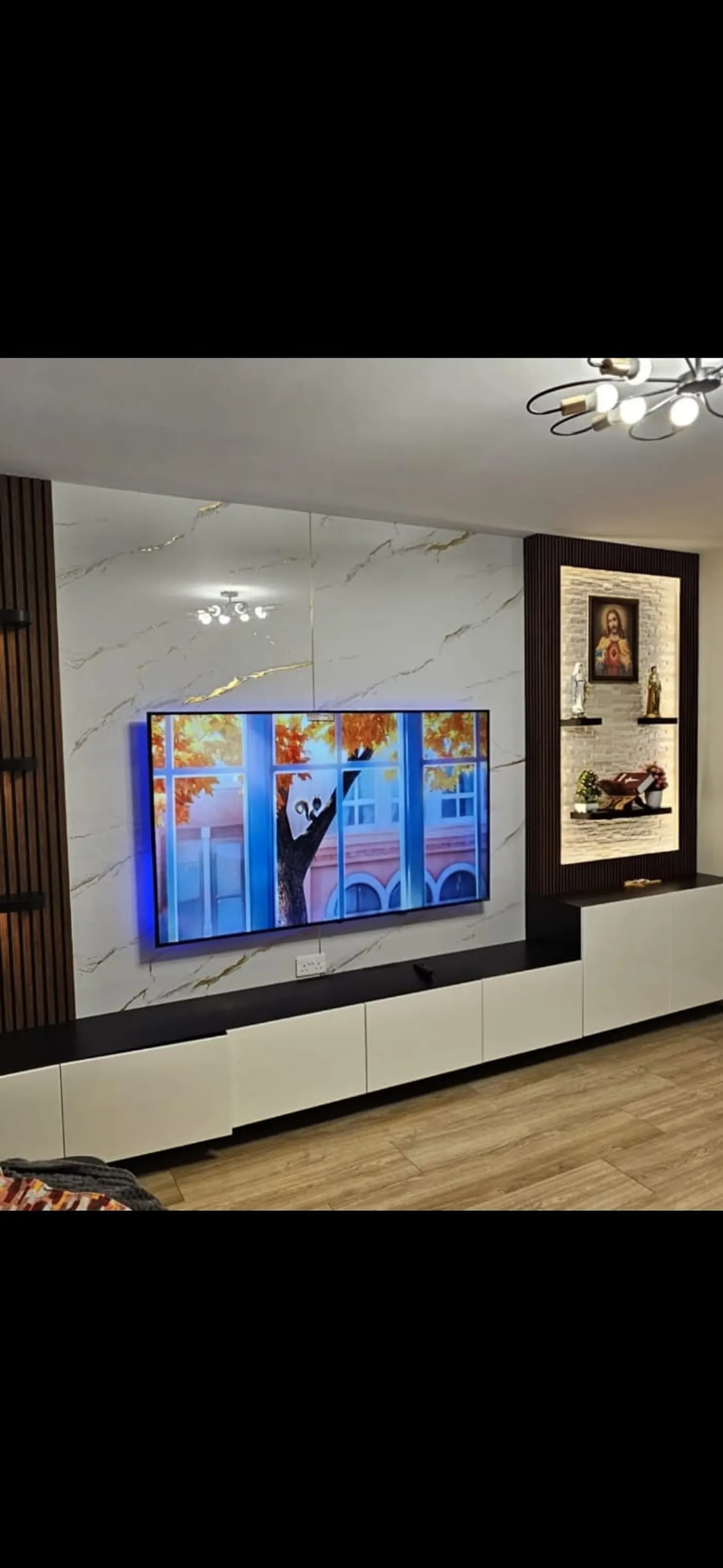 Marble feature wall and acoustic panels