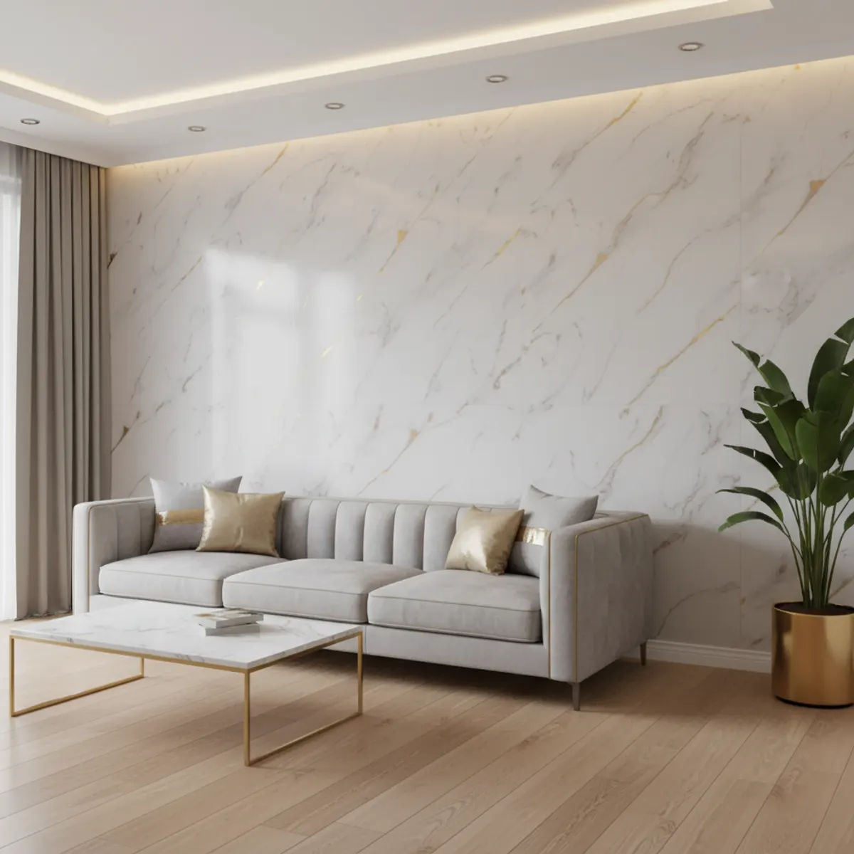 White, Gold and Grey Marble PVC Wall Panel