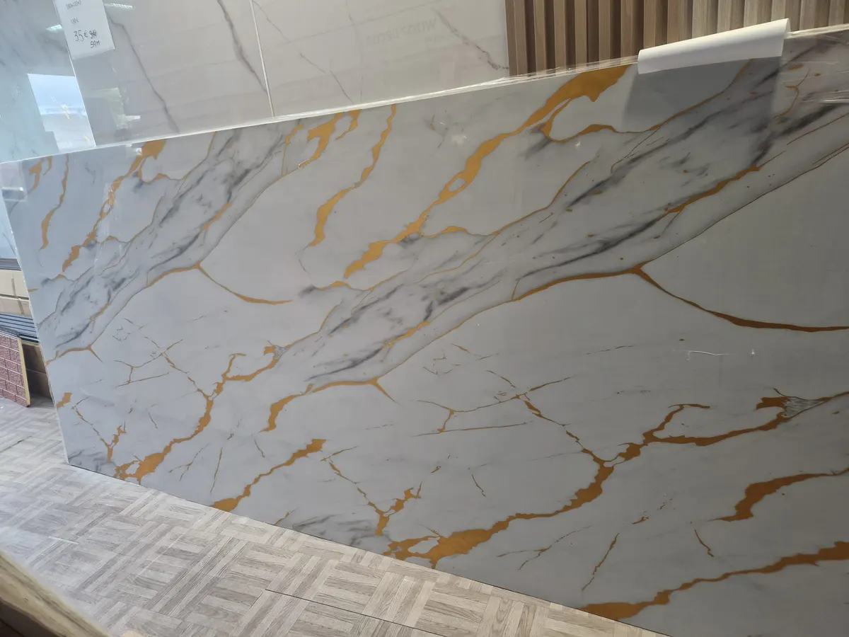 Sicily - White, Grey & Gold PVC Wall Panel view 3