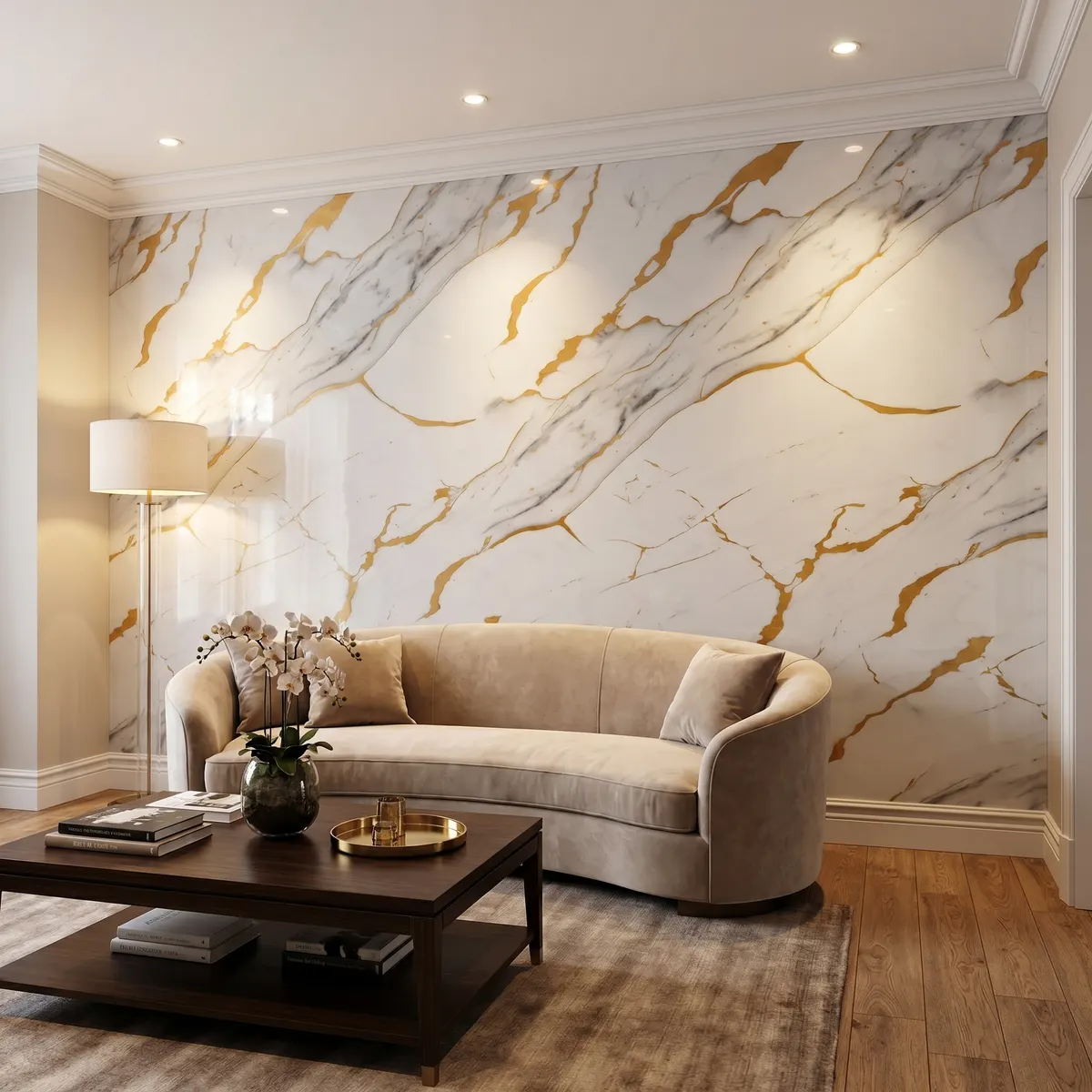 Sicily - White, Grey & Gold PVC Wall Panel