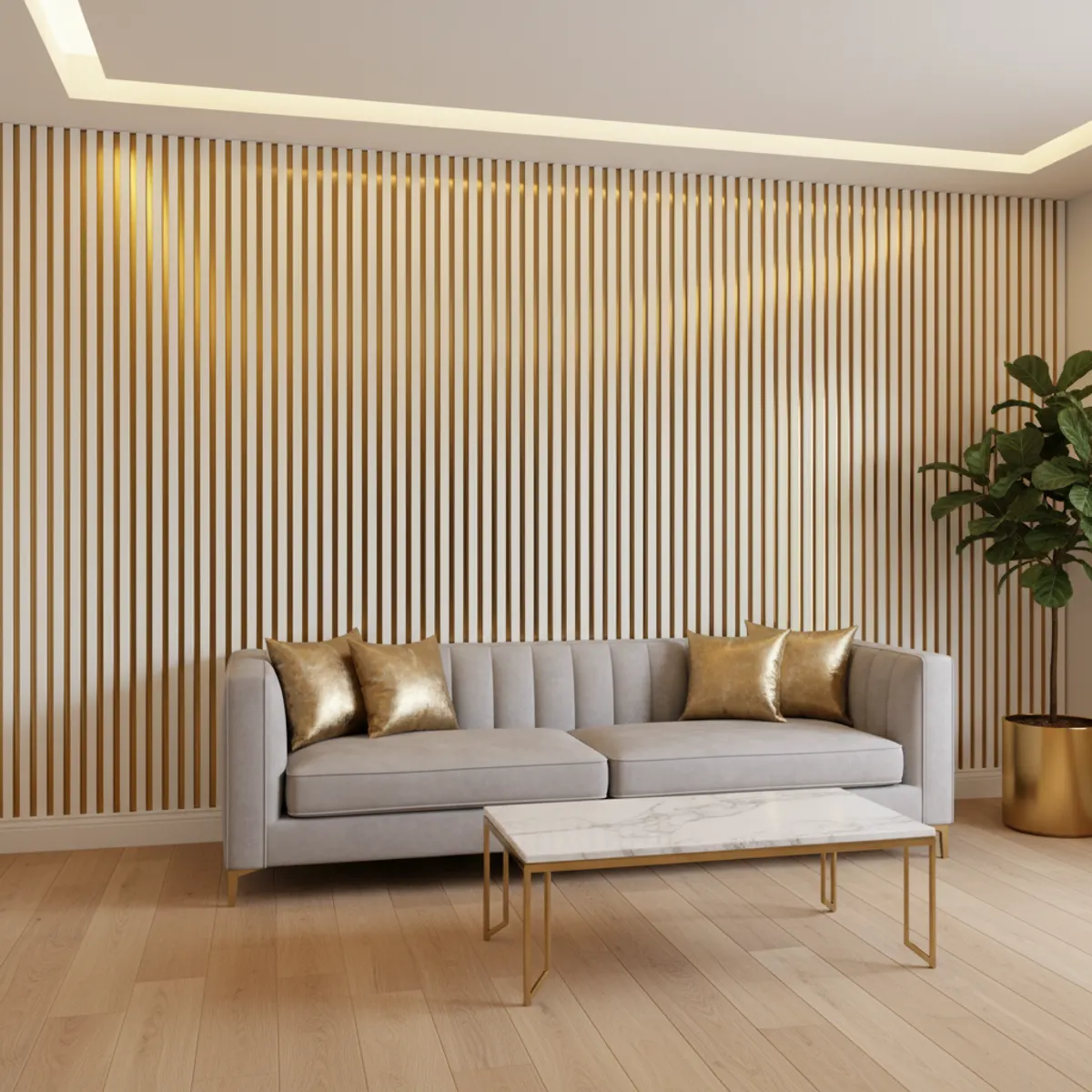 Gold And White Slat Wall Panel