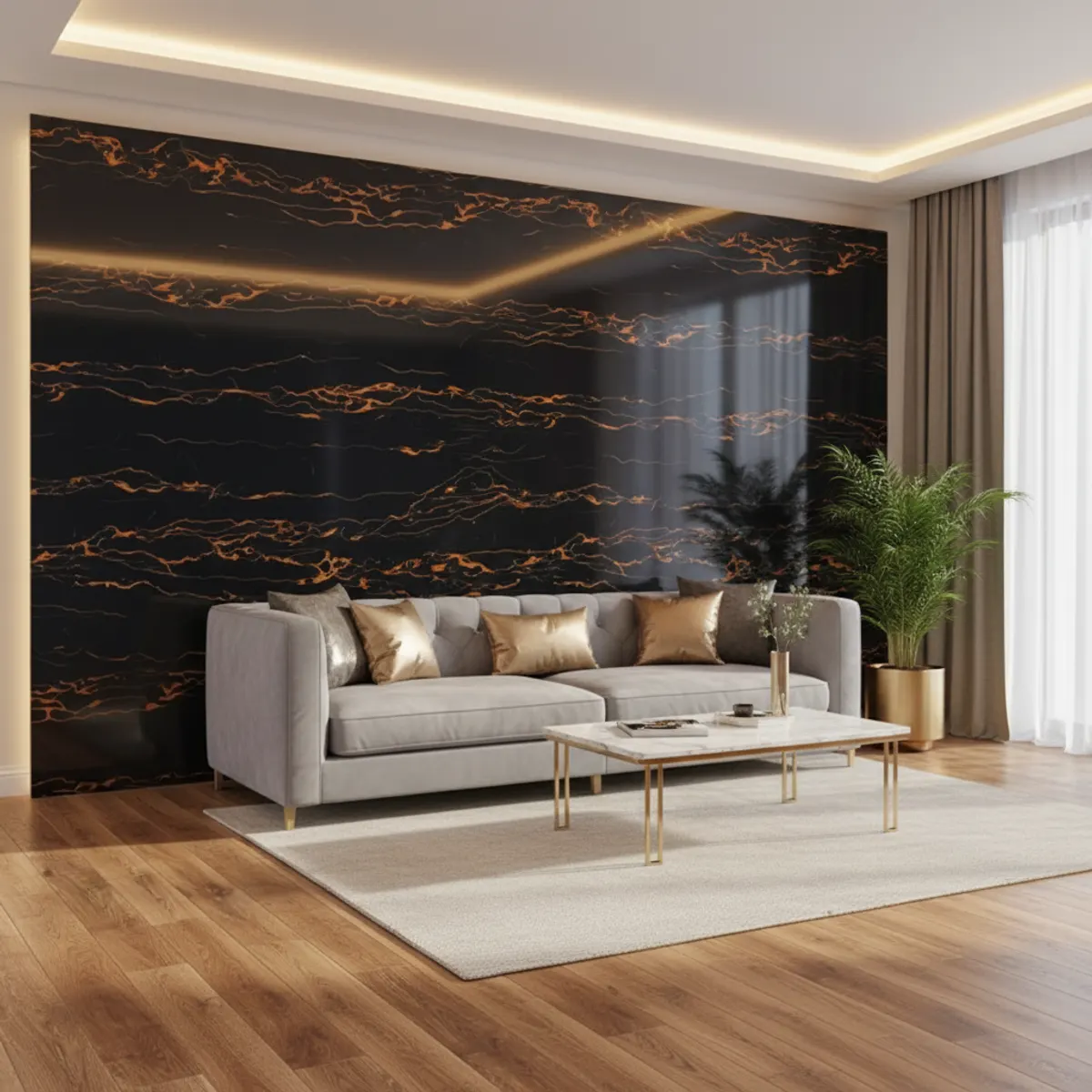 Black and Orange Marble PVC Wall Panel