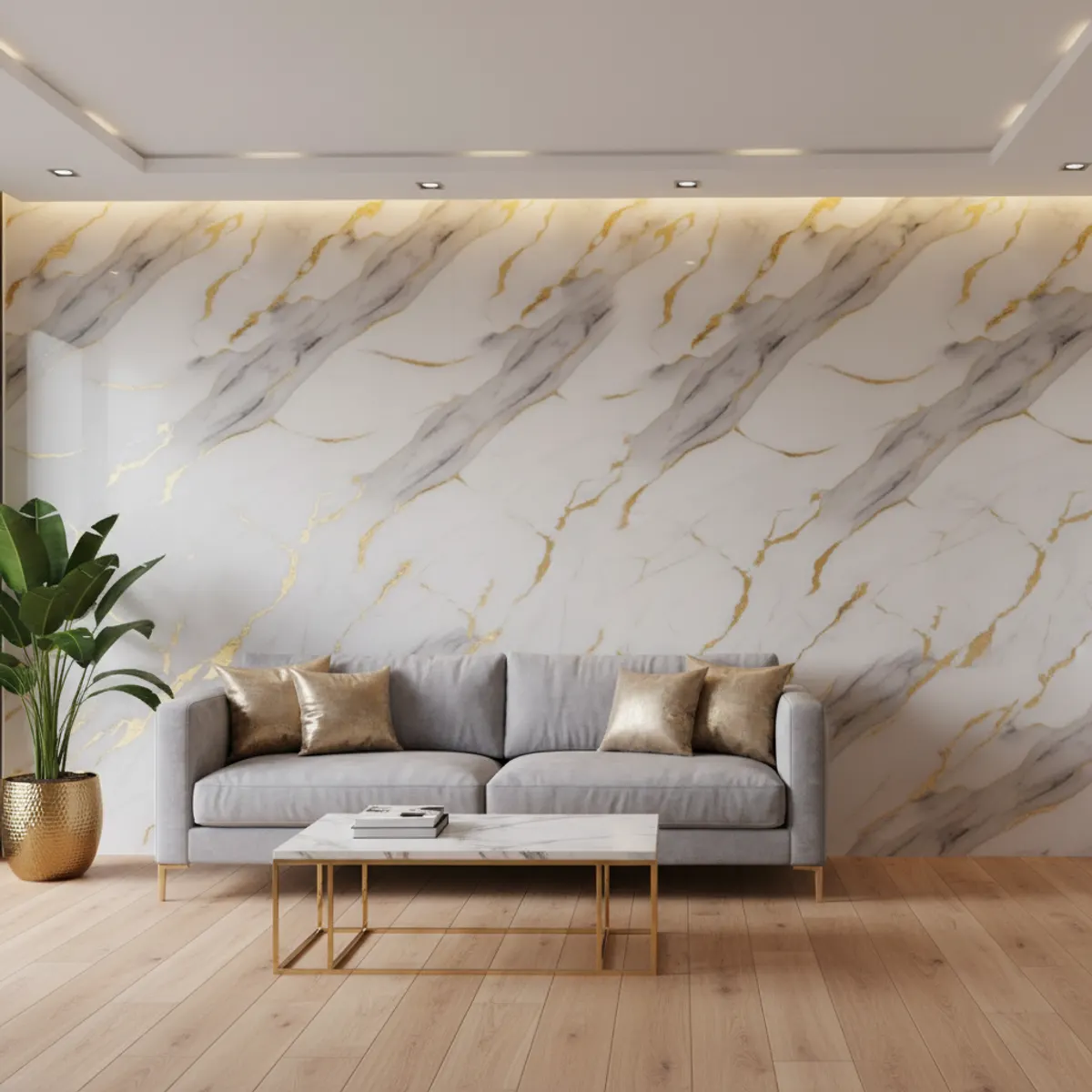 Grey and Gold Marble PVC Wall Panel