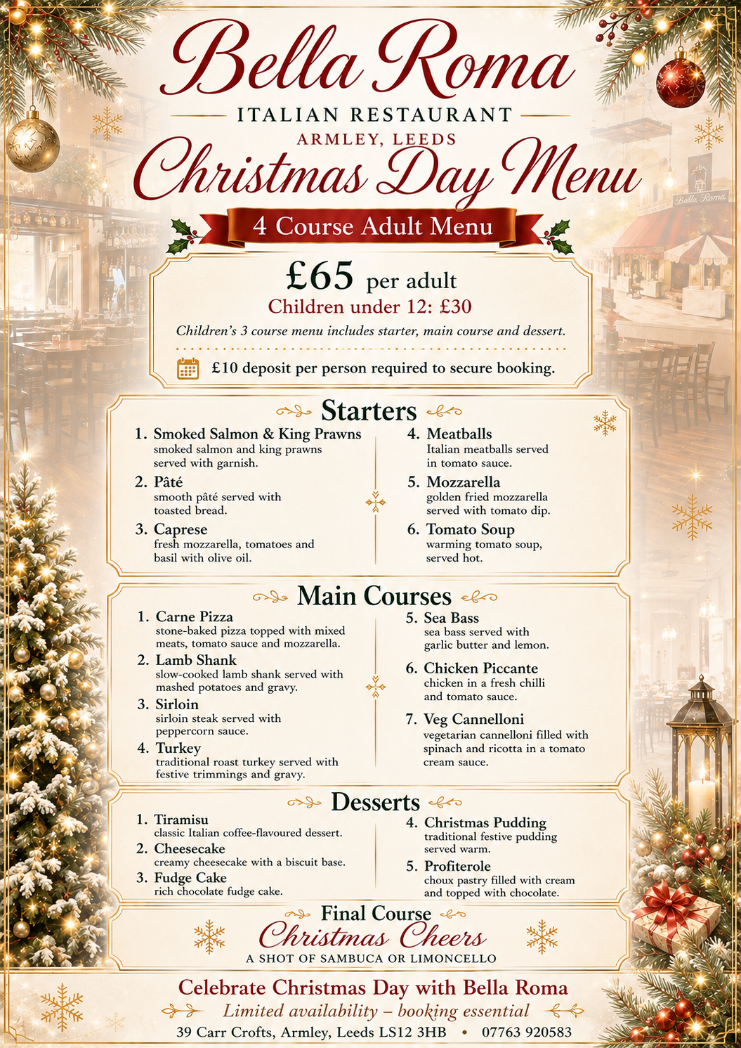 Bella Roma — Christmas Day Menu