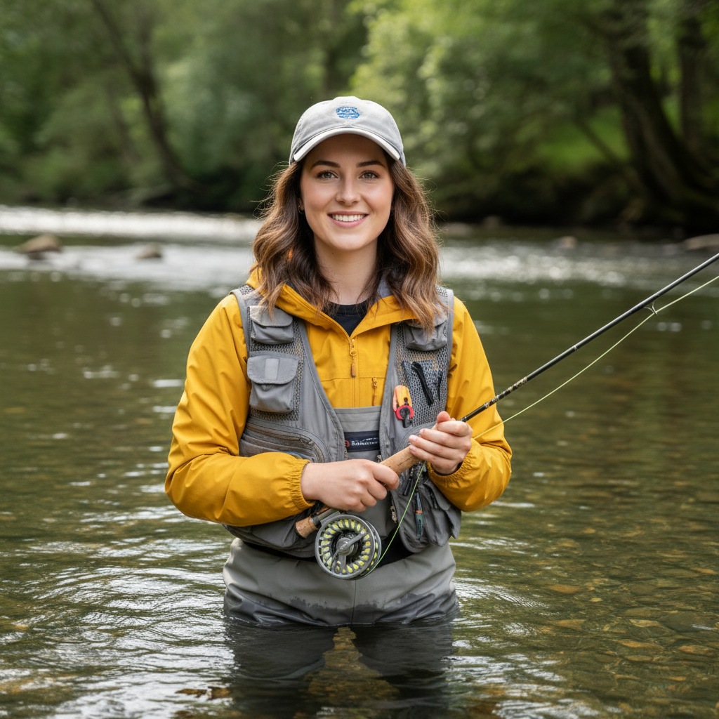 Sophie casting on a Welsh river