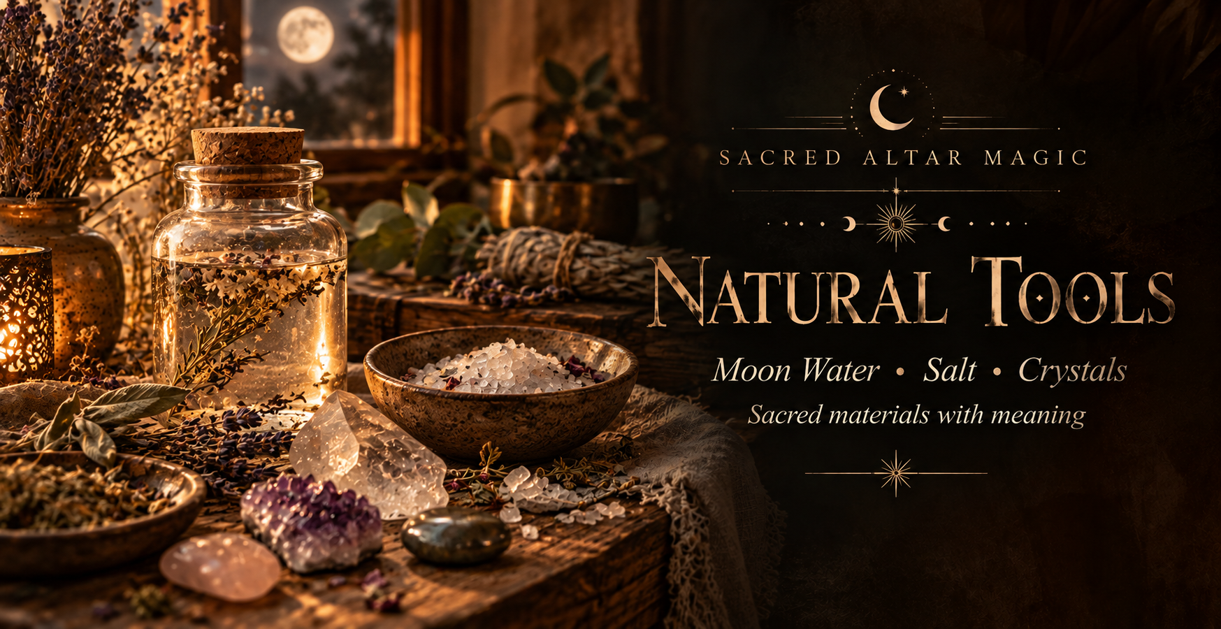 Natural Tools, Moon Water, Salt & Crystals