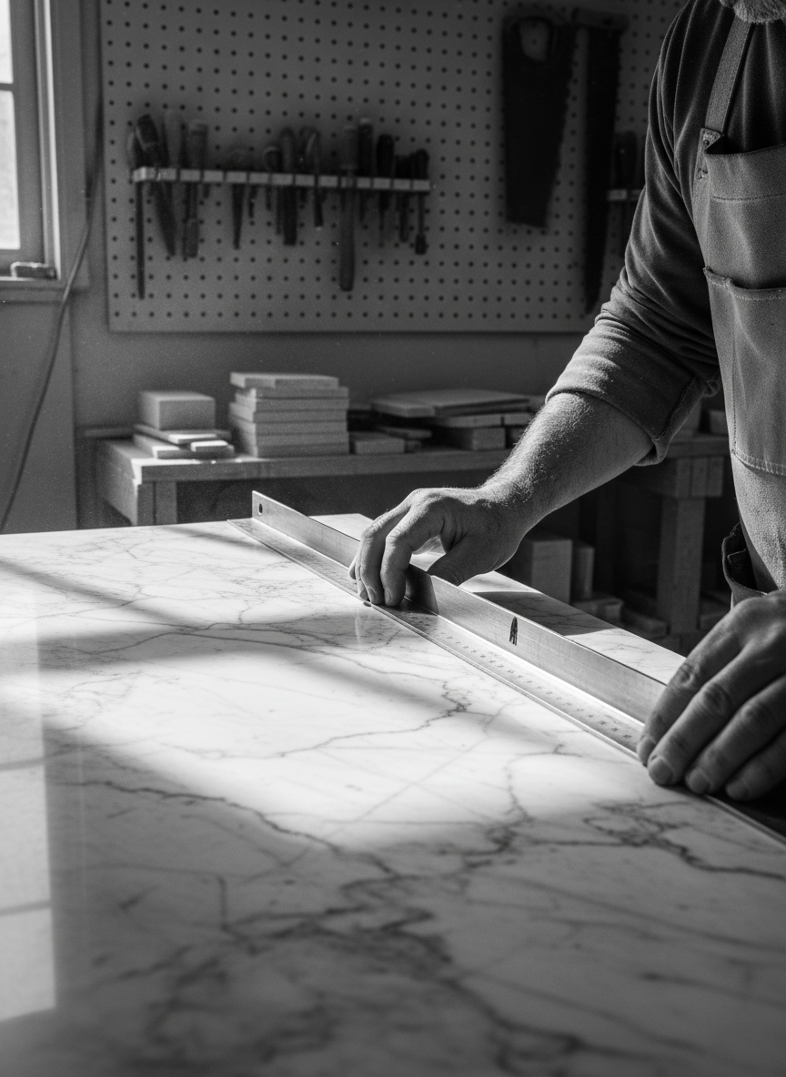Craftsman measuring a slab