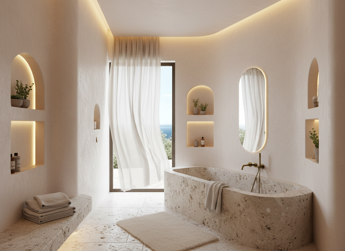 Baño escultórico: Hornacinas & Iluminación