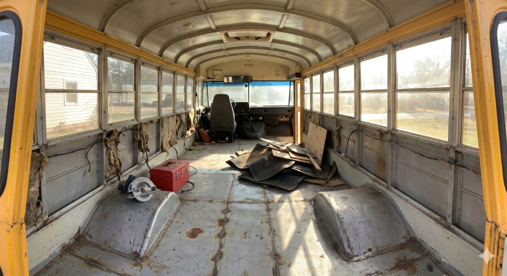 Plumbing rough-in during bus conversion
