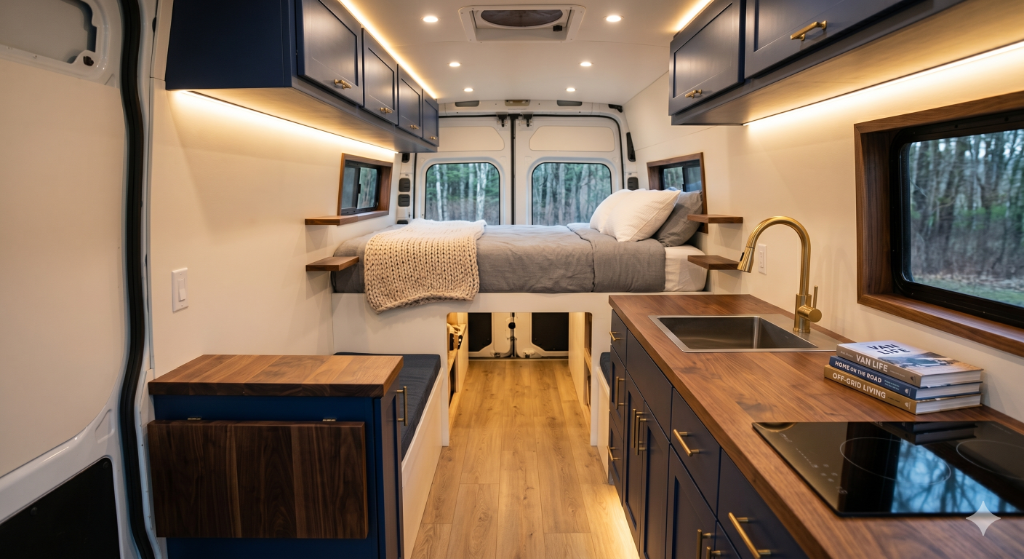 Beautiful finished interior of a converted van home
