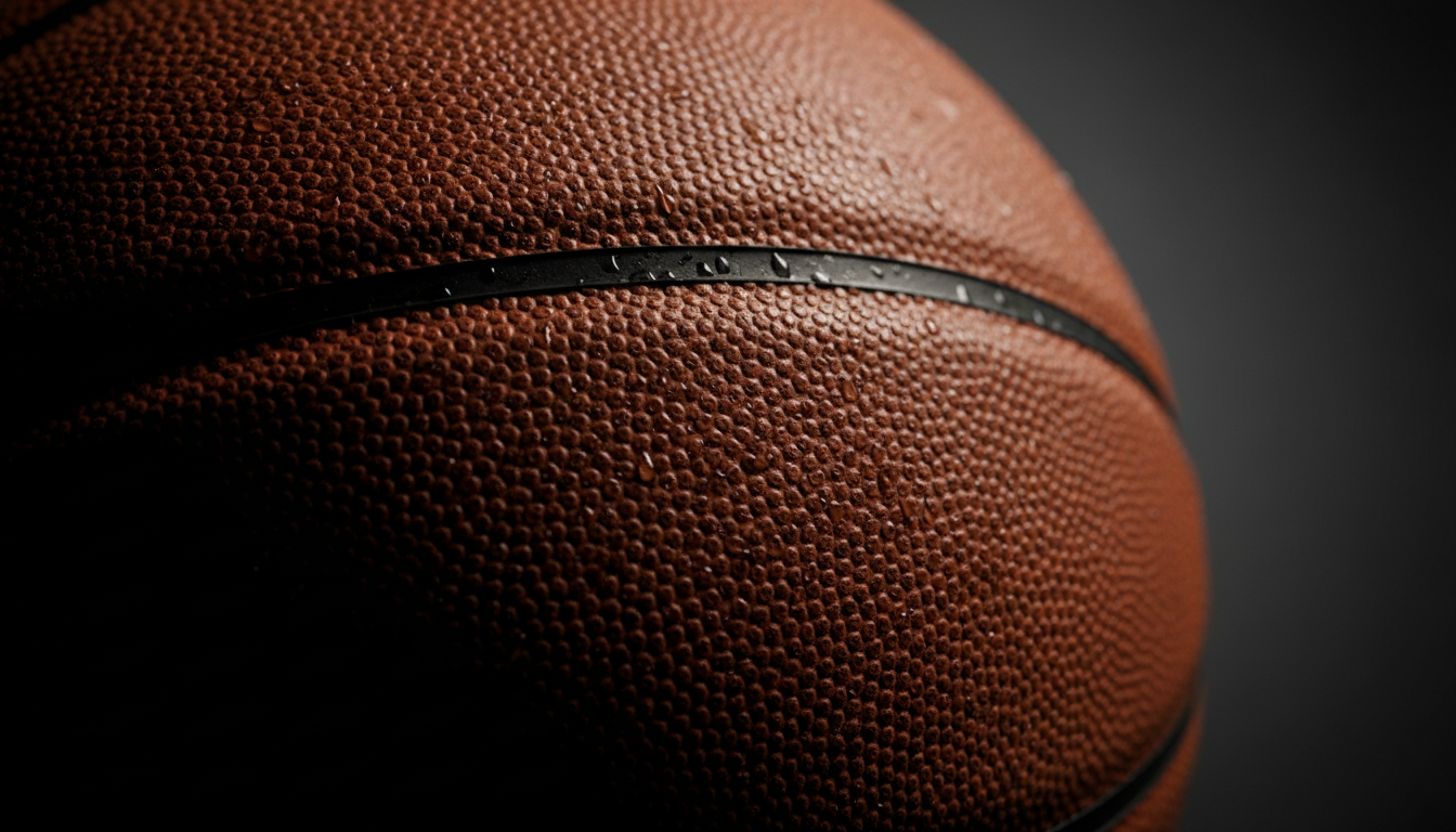 Basketball texture close-up representing athletic excellence