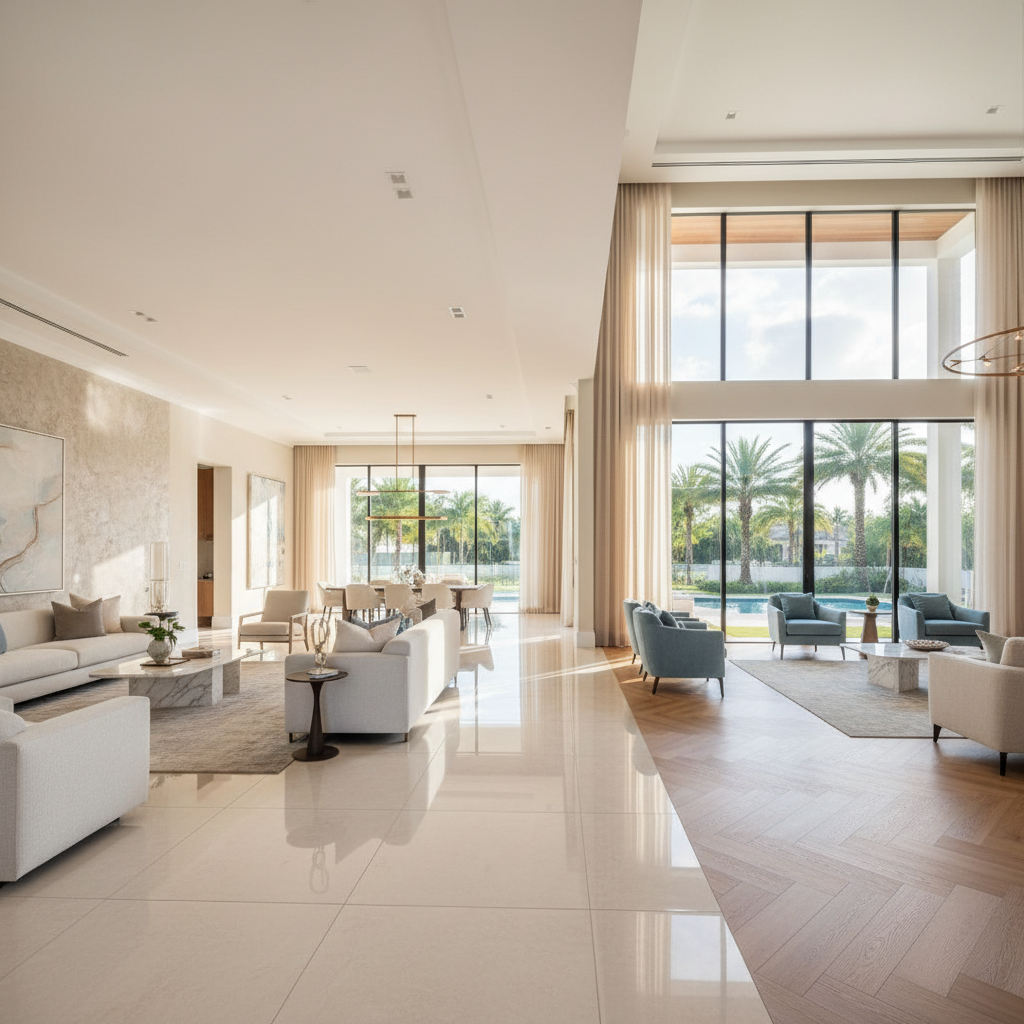 Professional flooring installation in a bright modern home