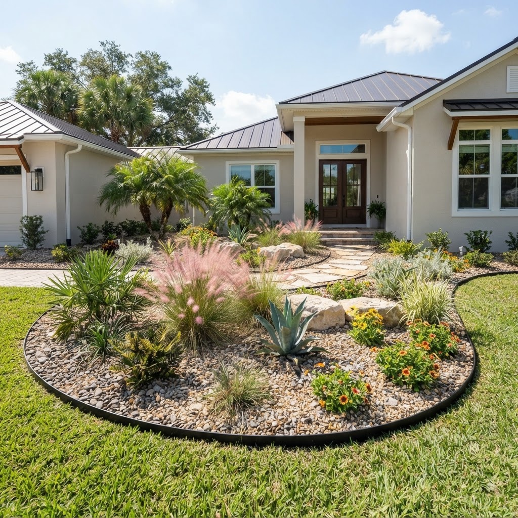 Drought resistant low maintenance landscape bed installed by Arcadia Landscaping