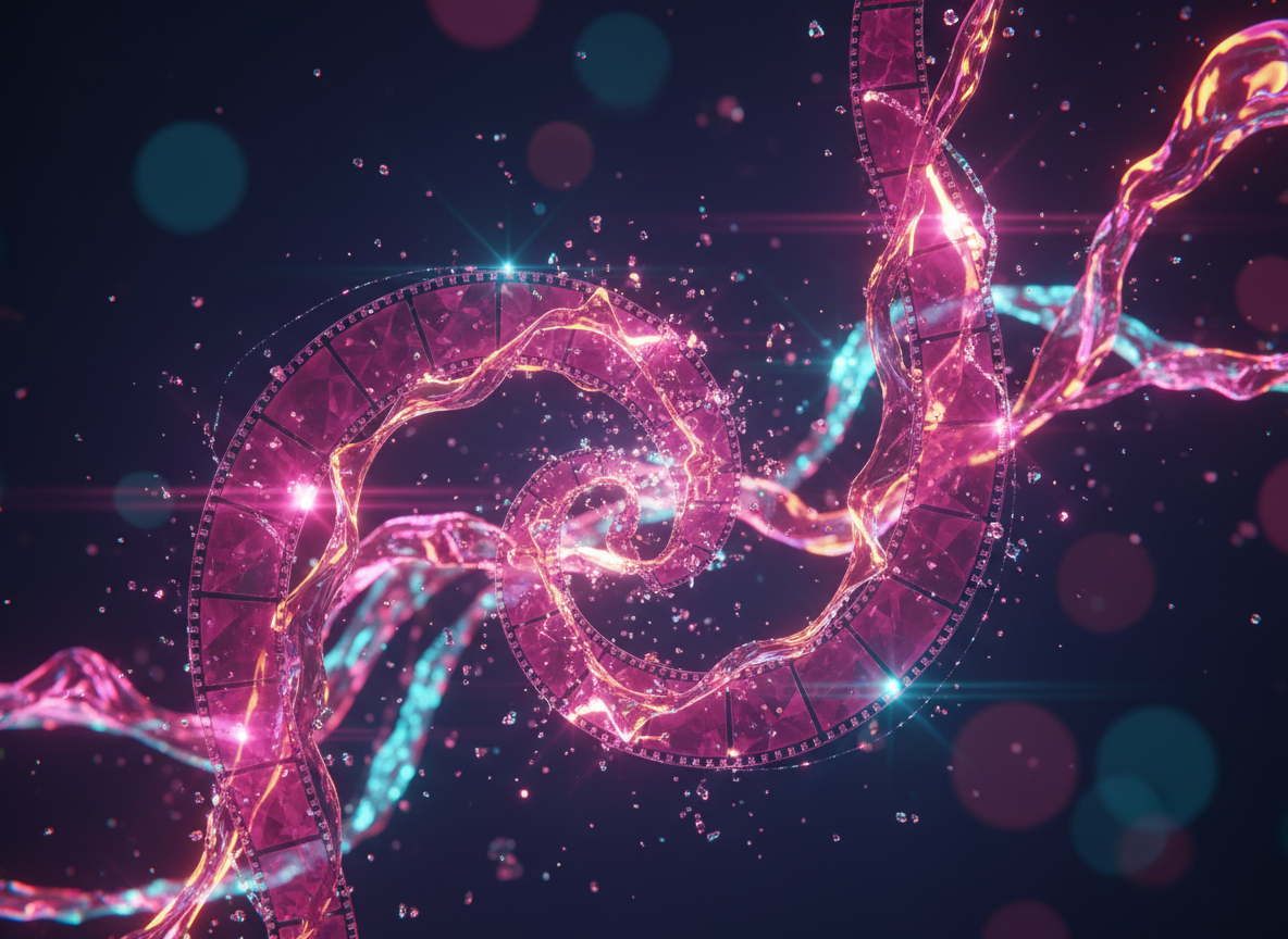 Visualización abstracta de post-producción de video con luz líquida magenta y cyan