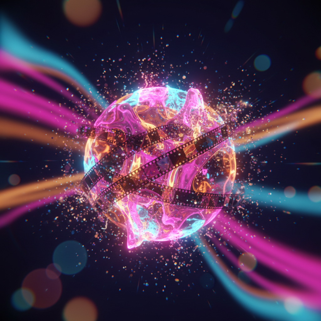 Esfera mágica de post-producción cinematográfica con partículas de luz