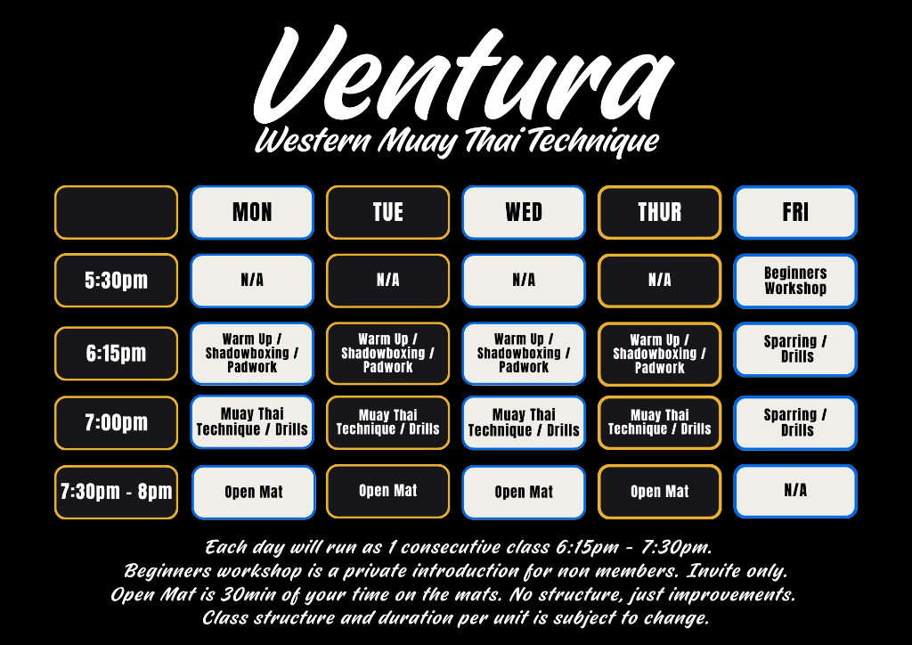 Ventura Muay Thai Timetable