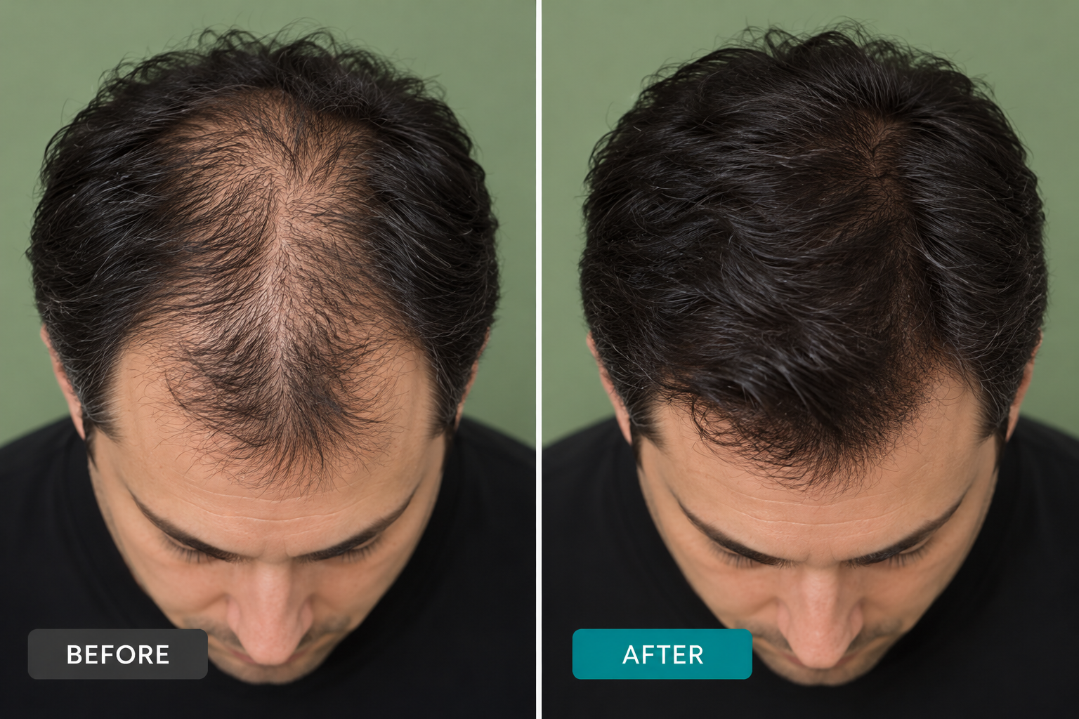 Hairline Restoration — before and after PRP treatment comparison