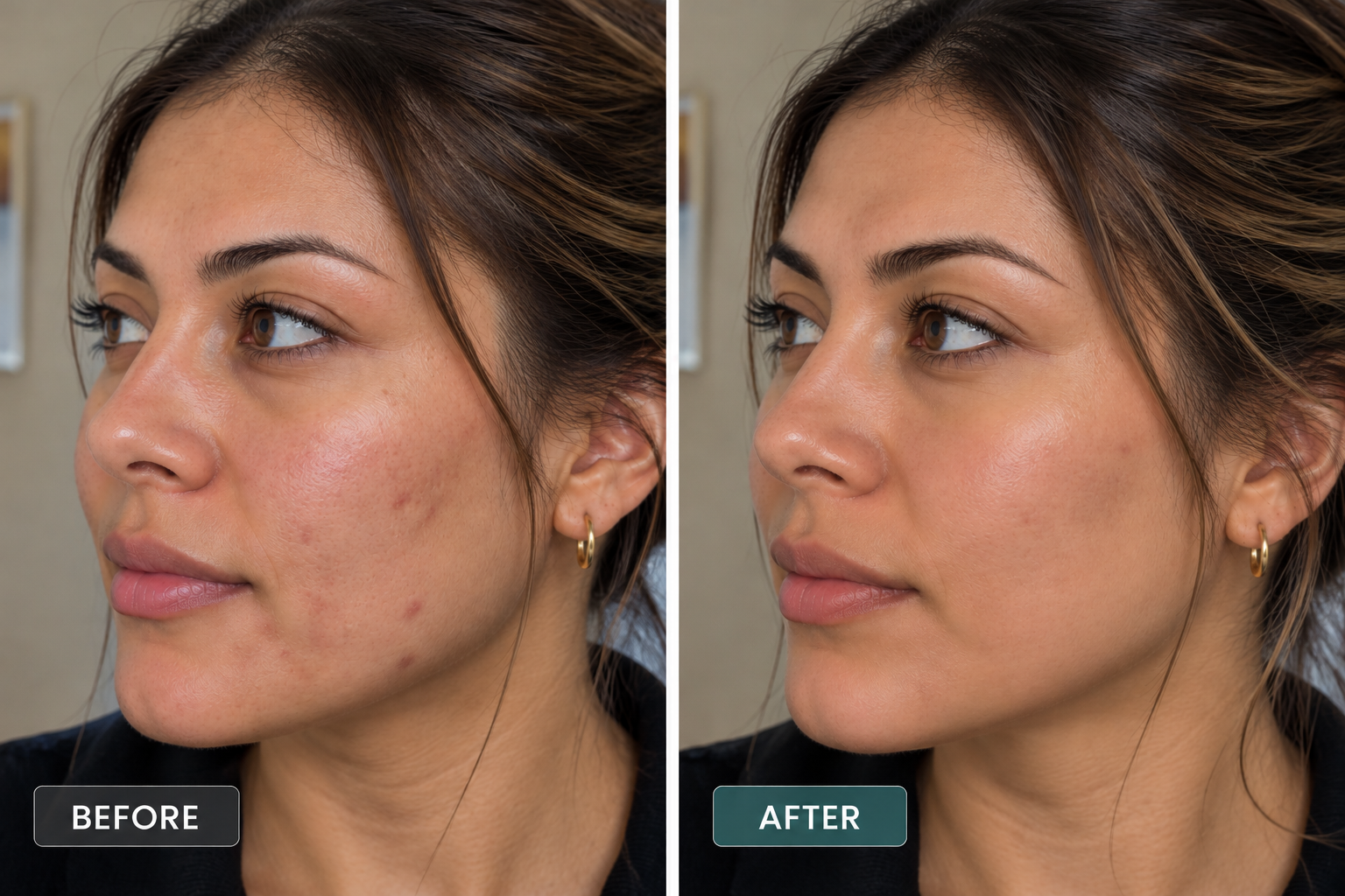 Acne Scarring — before and after PRP treatment comparison