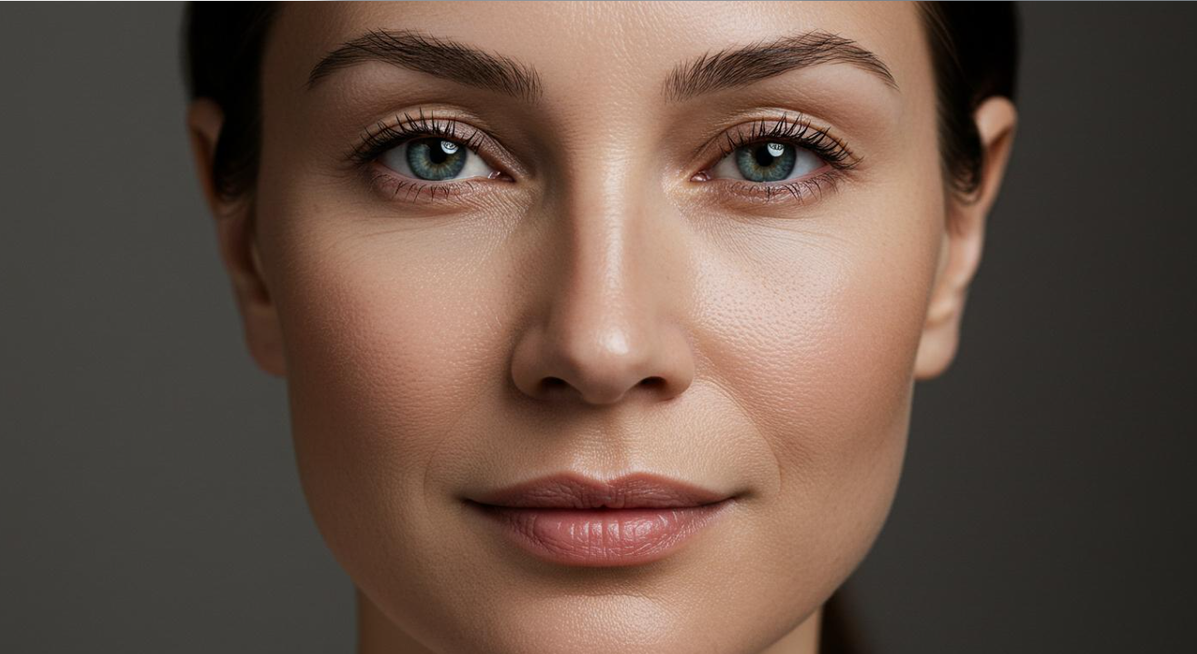 Close-up portrait showing healthy skin texture