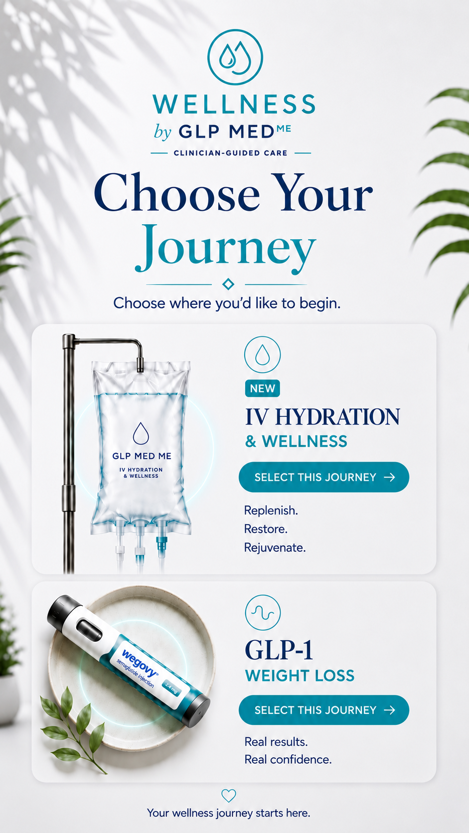 Choose Your Journey — IV Hydration & Wellness or GLP-1 Weight Loss