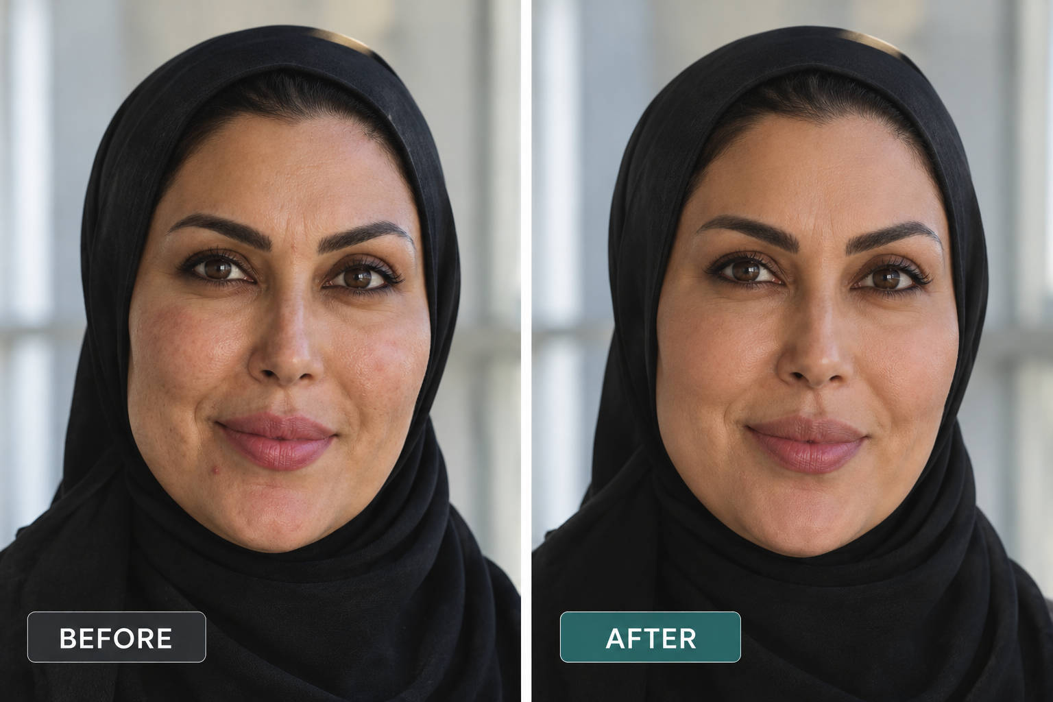 Uneven Skin Texture & Visible Pores — before and after PRP treatment comparison