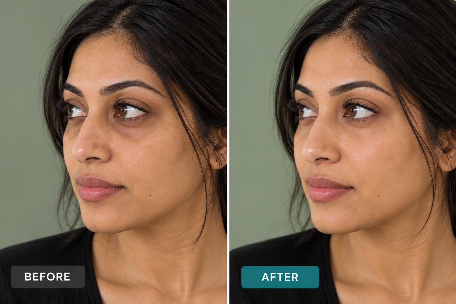 Under-Eye Rejuvenation — before and after PRP treatment comparison