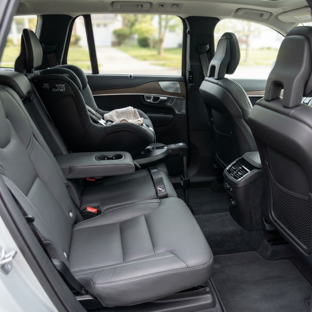 מושב אחורי עם כיסאות בטיחות ועיגוני ISOFIX